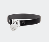 Love In Leather Heart Padlock Faux Leather Choker - Default Title - Collars and Leads